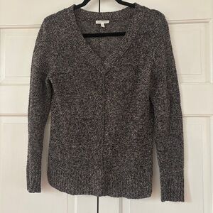 Eileen Fisher System Marled Black Taupe VNeck 100% Linen Sweater Size Small Knit